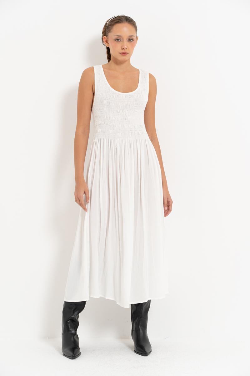 Off white Kalın Askılı Gipeli Elbise