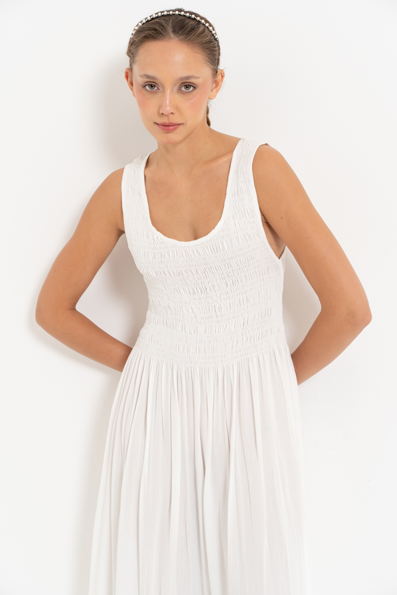 Off white Kalın Askılı Gipeli Elbise