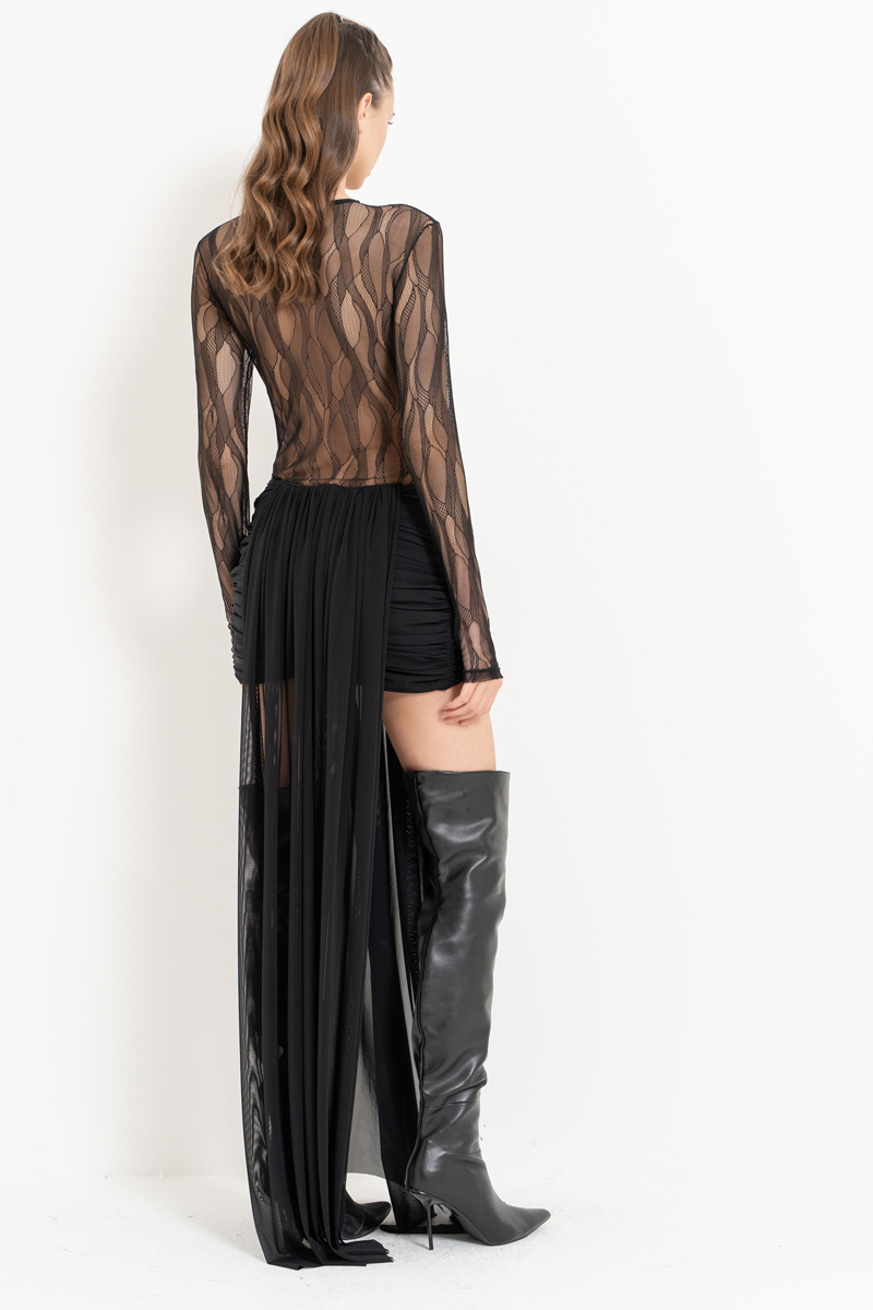 Siyah Çıt Çıtlı Transparan File Bodysuit