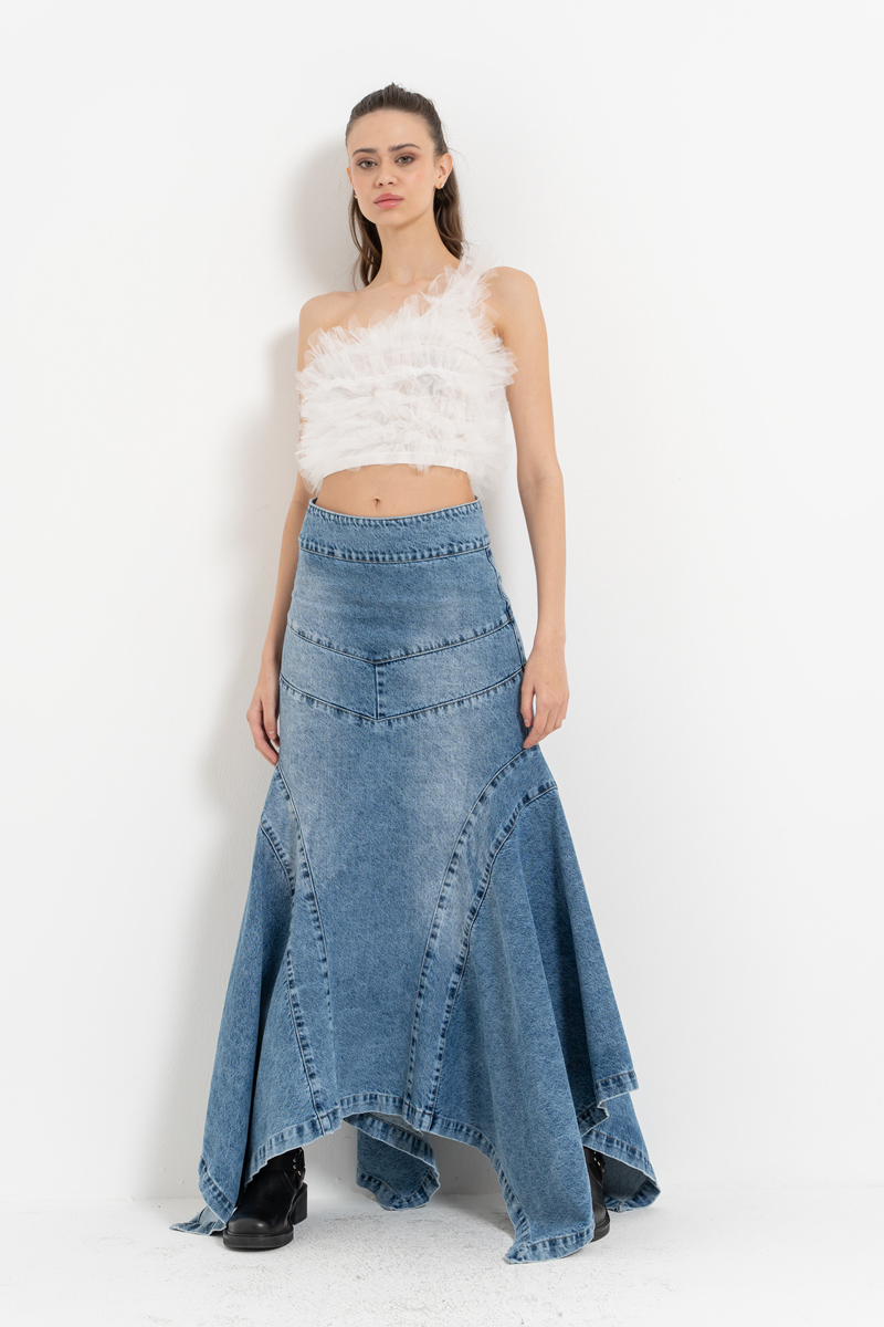 Off white Tek Omuz Fırfırlı Büstiyer