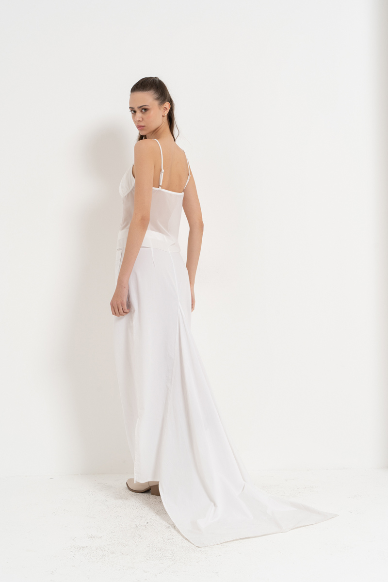 Off white Askılı Dantelli Tül Bluz