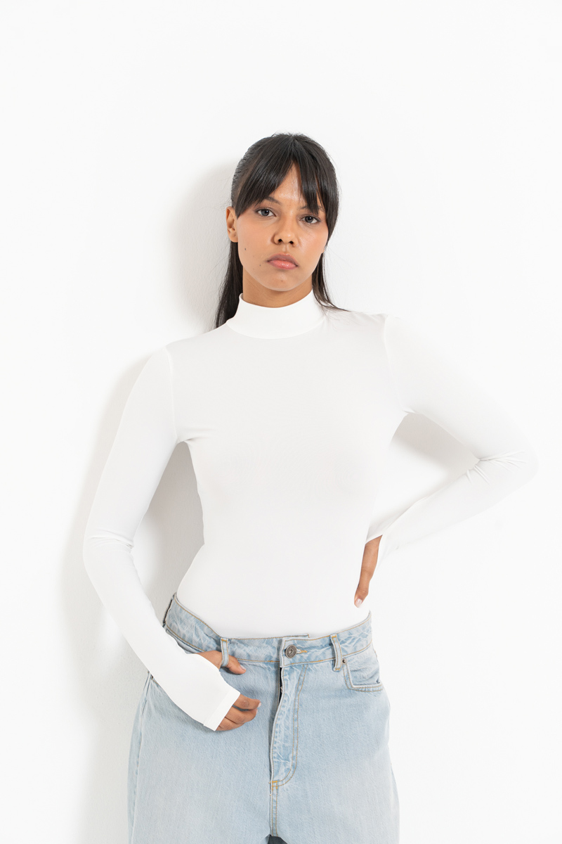 Off white Parmak Detaylı Balıkçı Yaka Bodysuit