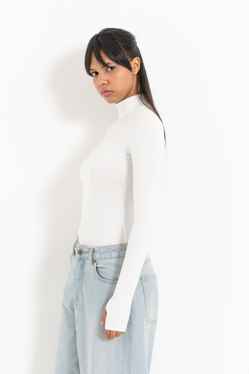 Off white Parmak Detaylı Balıkçı Yaka Bodysuit