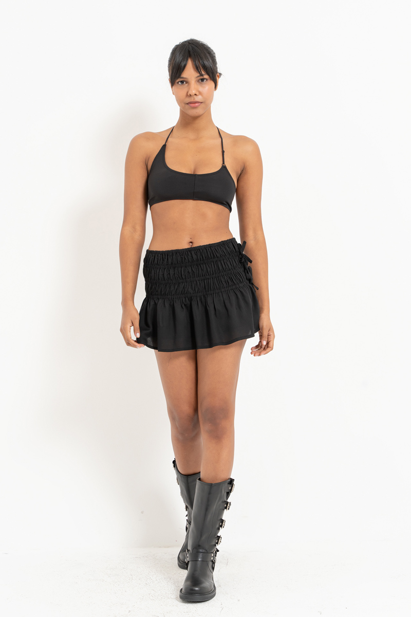 Siyah Lastik Detaylı Mini Etek