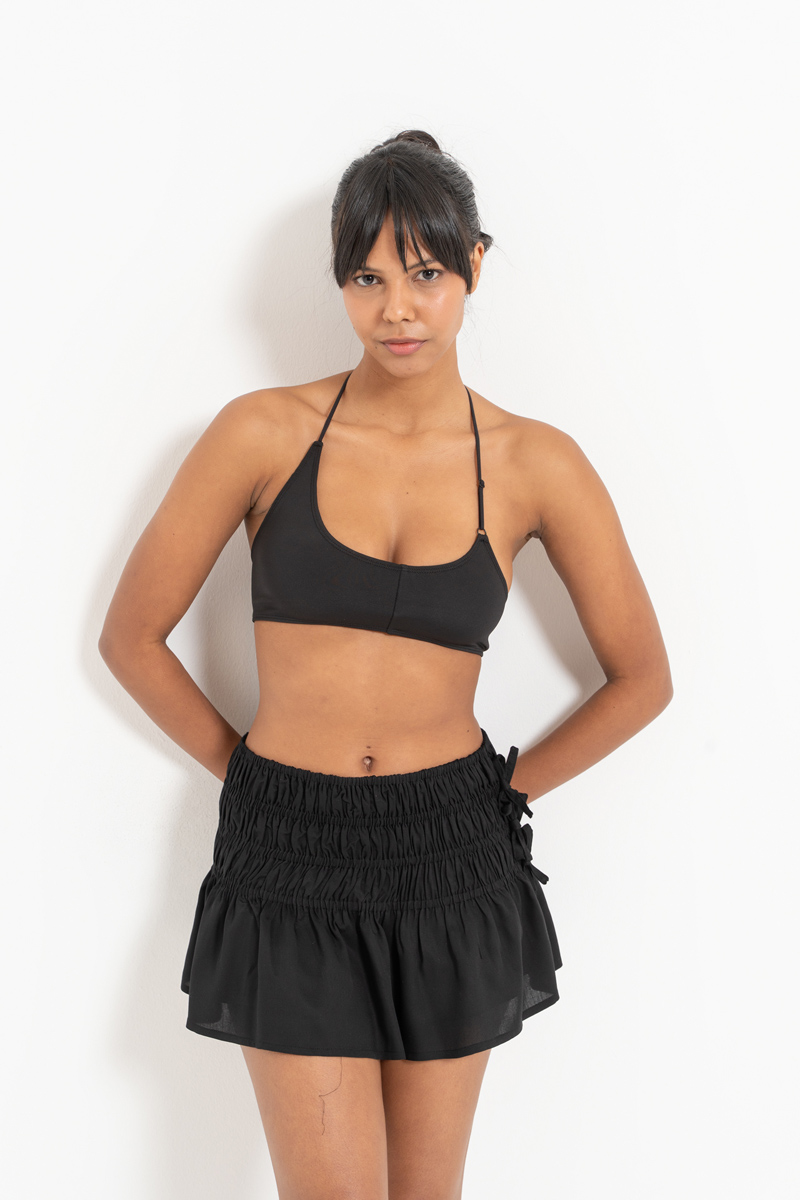 Siyah Lastik Detaylı Mini Etek