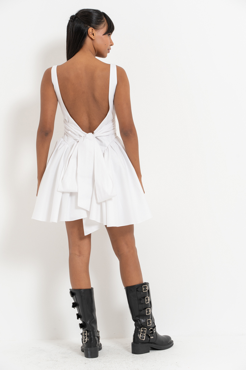Off white Büzgülü Mini Poplin Elbise