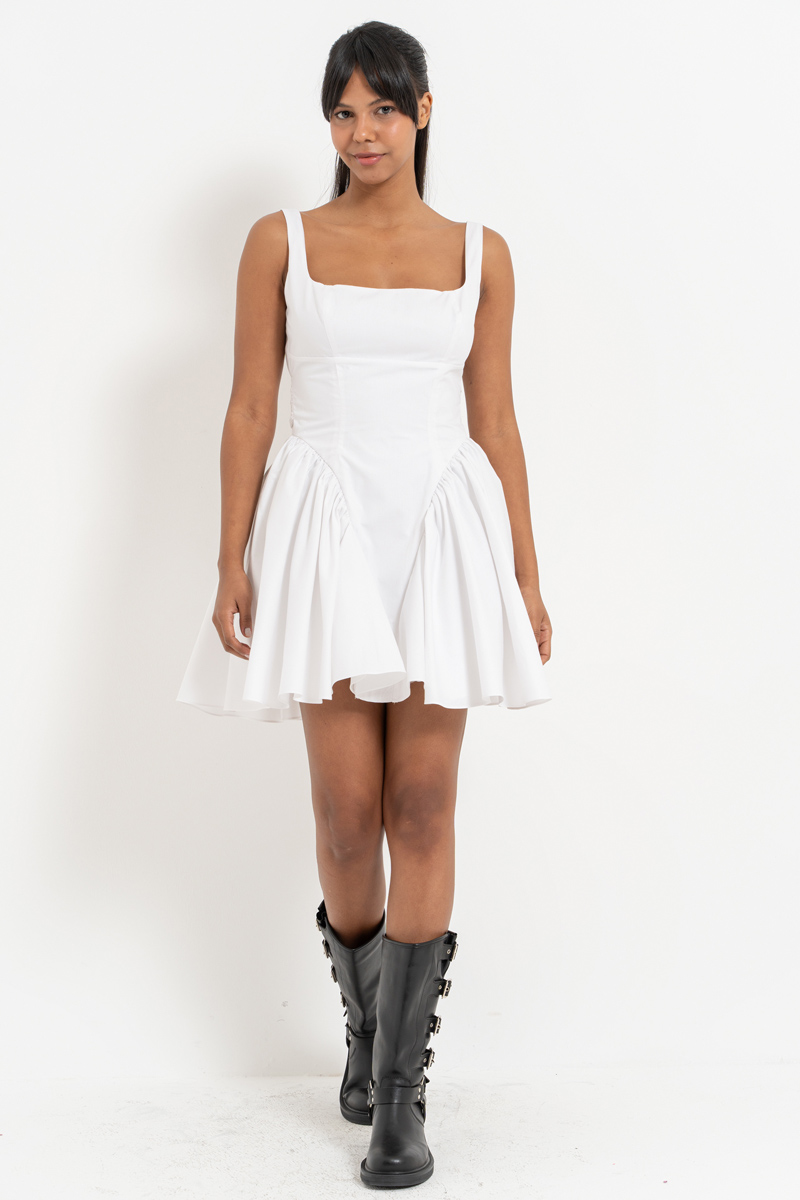 Off white Büzgülü Mini Poplin Elbise