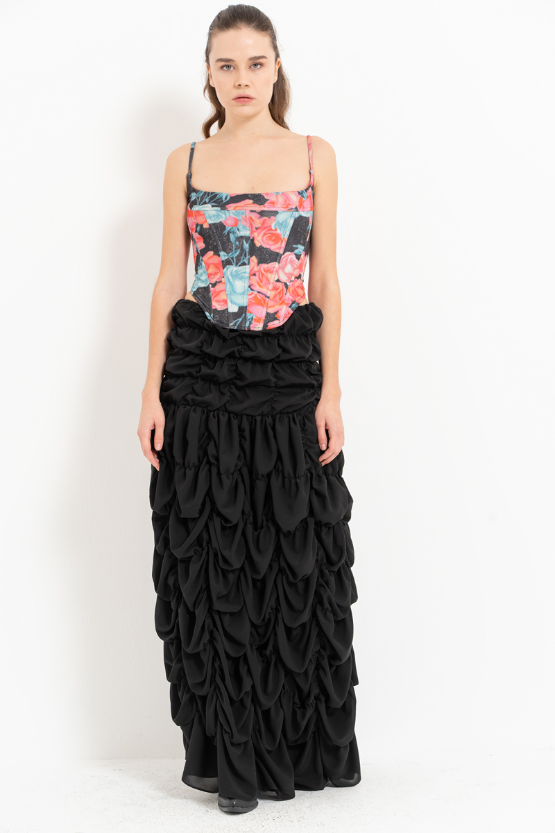 SİYAH-PEMBE-GÜL Sırtı Çapraz Biyeli Desenli Büstiyer