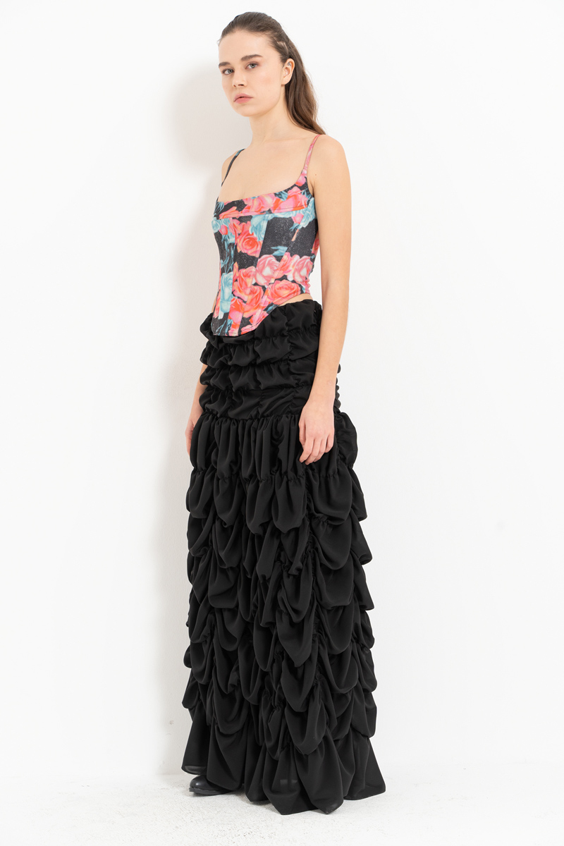 SİYAH-PEMBE-GÜL Sırtı Çapraz Biyeli Desenli Büstiyer