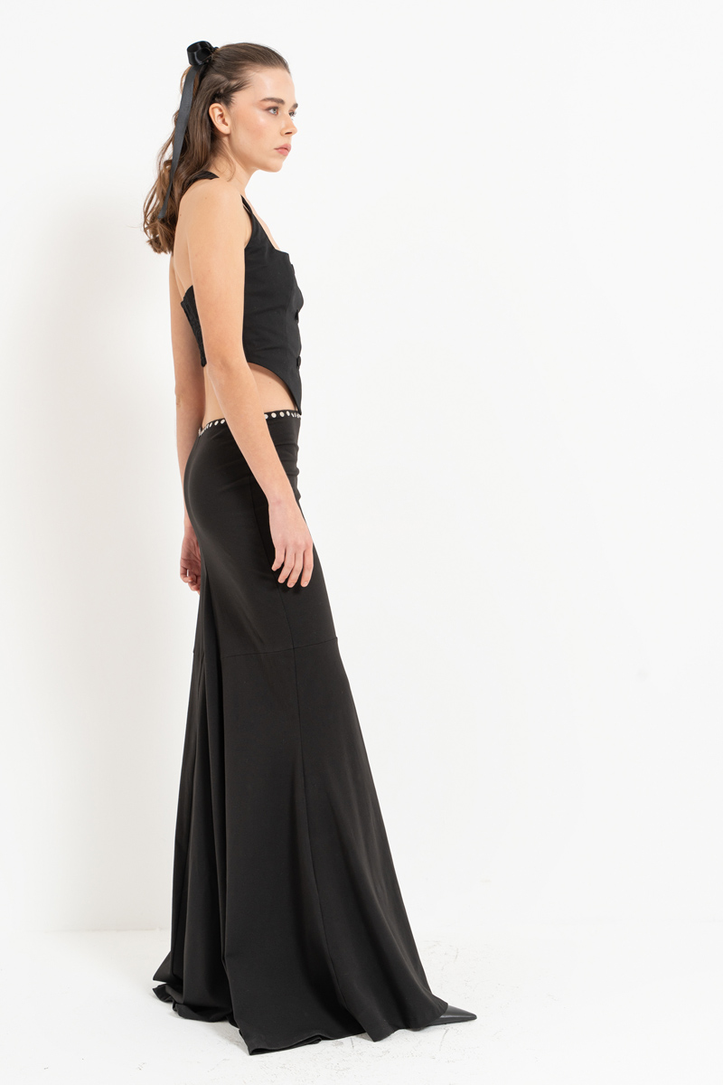 Siyah Boyundan Geçmeli Düğmeli Büstiyer