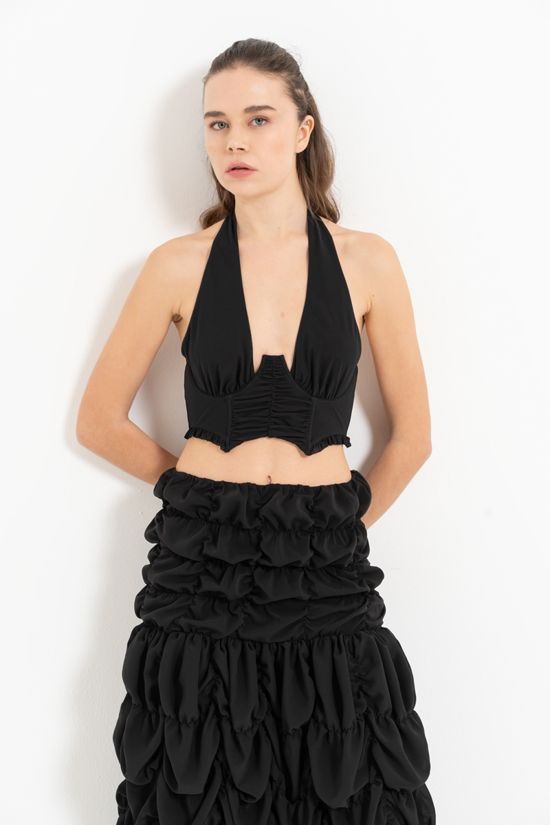 Siyah Boyundan Bağlamalı Balenli Büstiyer