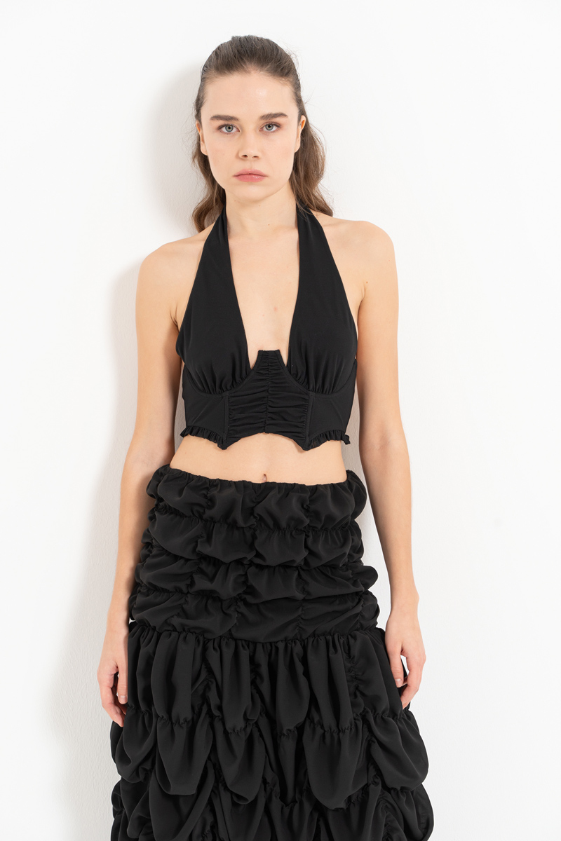 Siyah Boyundan Bağlamalı Balenli Büstiyer