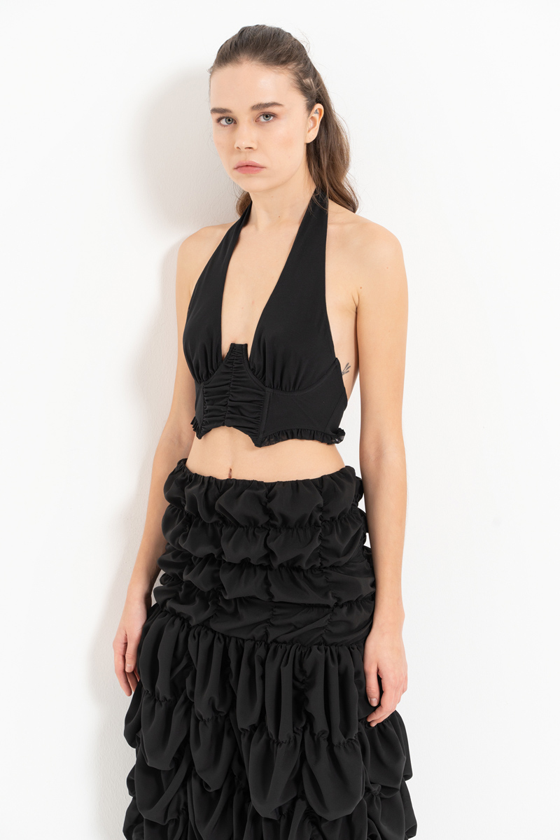 Siyah Boyundan Bağlamalı Balenli Büstiyer