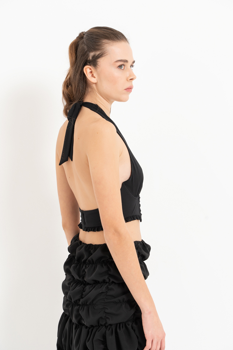 Siyah Boyundan Bağlamalı Balenli Büstiyer