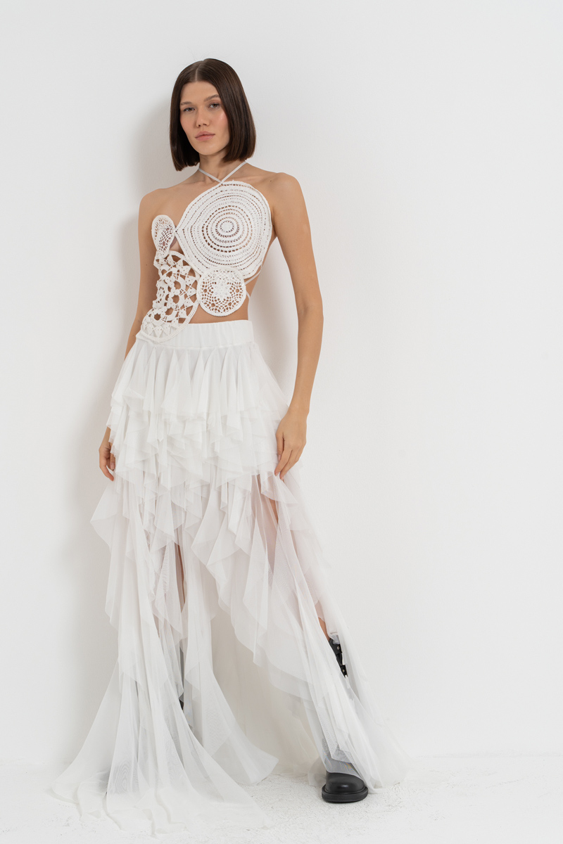 Off white Geometrik Güpür Bluz