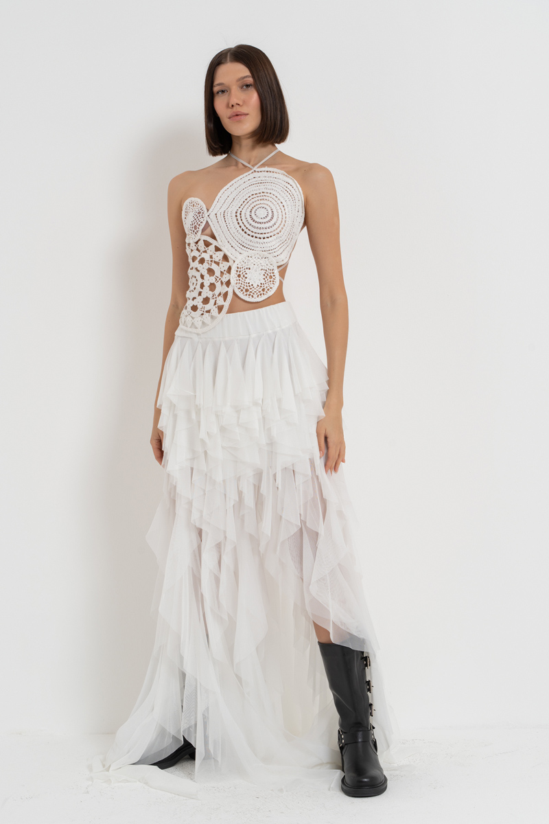 Off white Geometrik Güpür Bluz