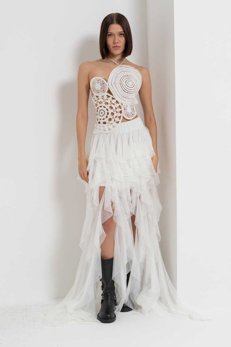 Off white Geometrik Güpür Bluz