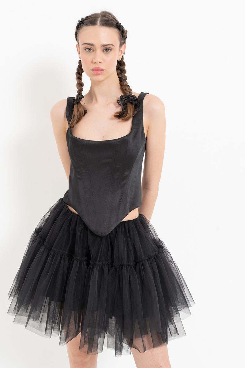 Siyah Kare Yaka Saten Büstiyer