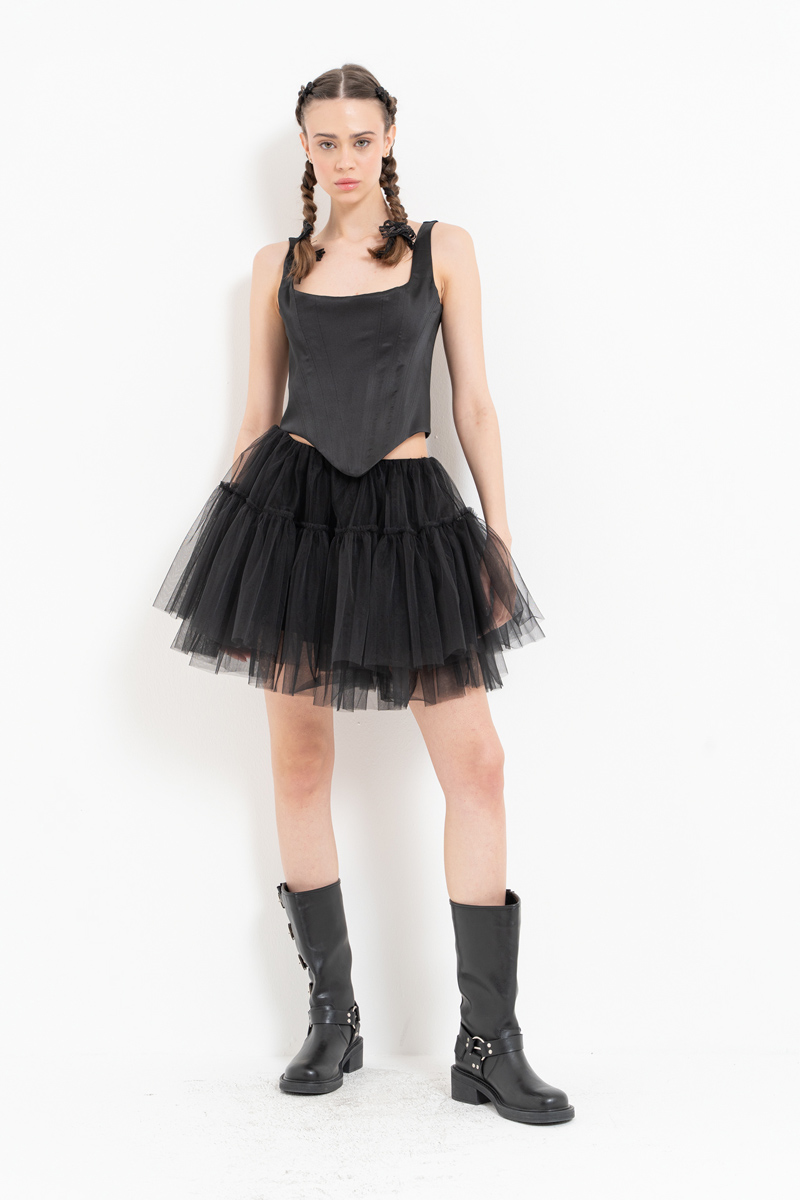 Siyah Kare Yaka Saten Büstiyer