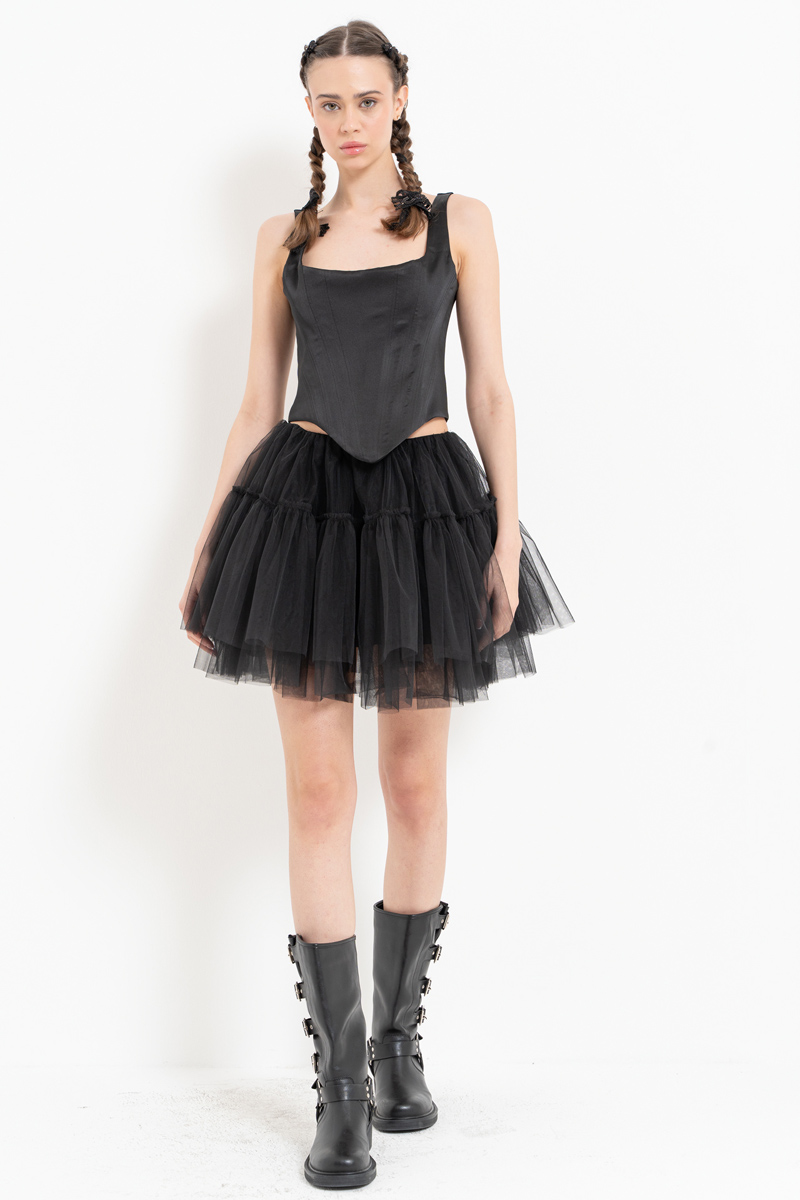 Siyah Kare Yaka Saten Büstiyer