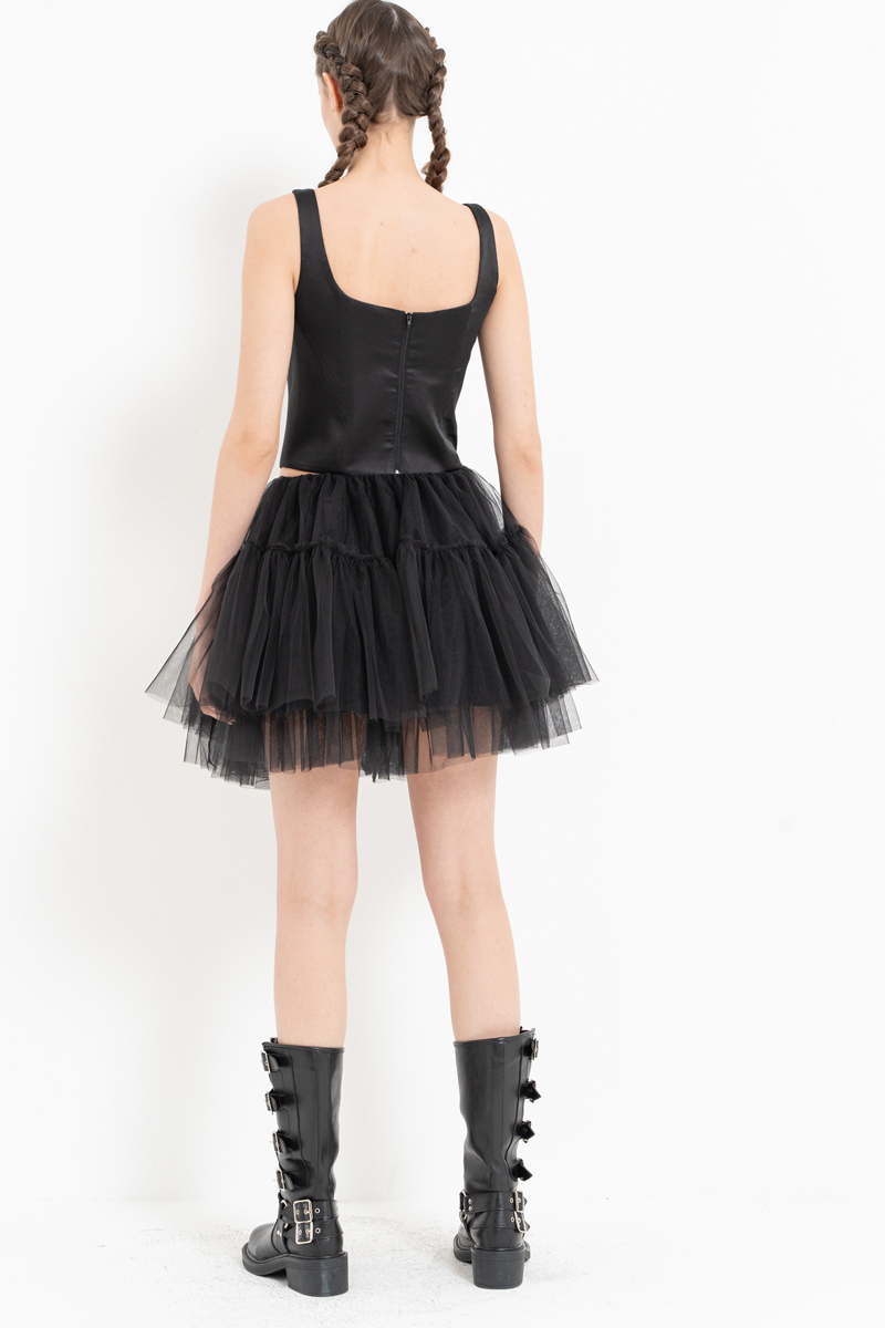 Siyah Kare Yaka Saten Büstiyer