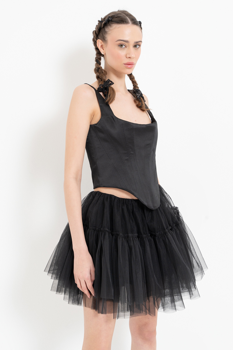 Siyah Kare Yaka Saten Büstiyer