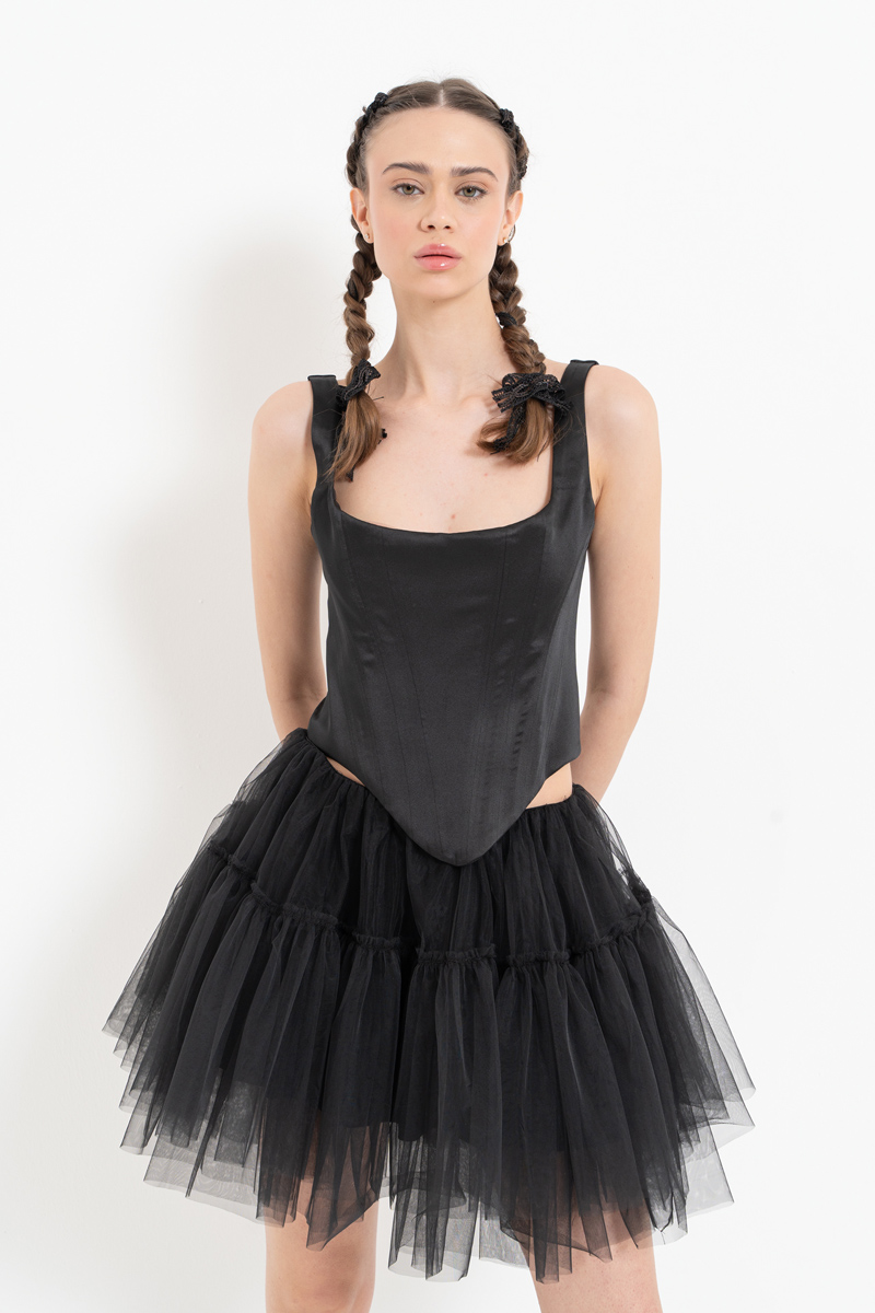 Siyah Kare Yaka Saten Büstiyer