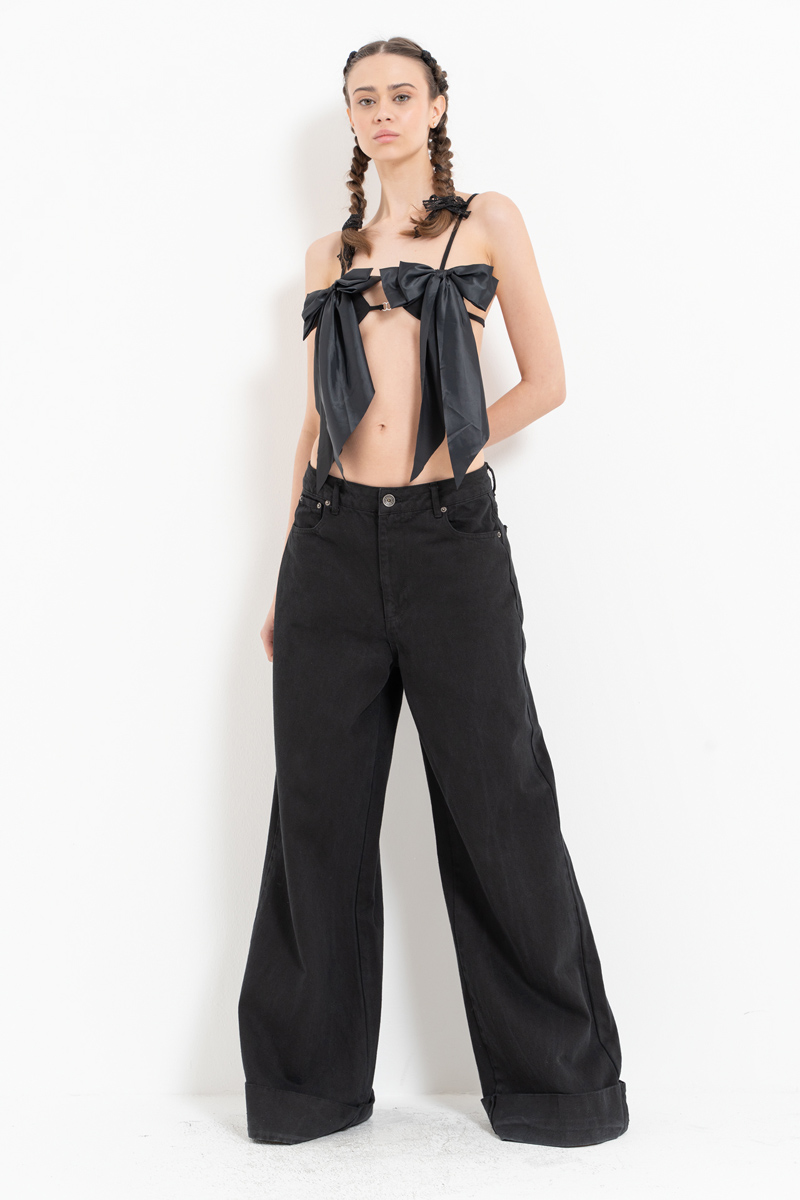 Siyah Biye Bağlamalı Fiyonk Büstiyer