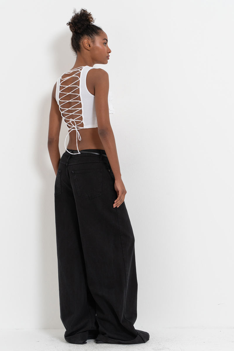 Off white Sırtı Çapraz Bağlamalı Büstiyer