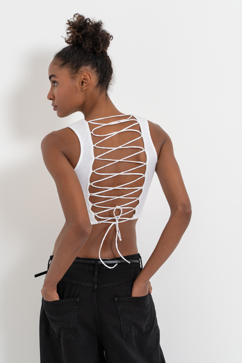 Off white Sırtı Çapraz Bağlamalı Büstiyer