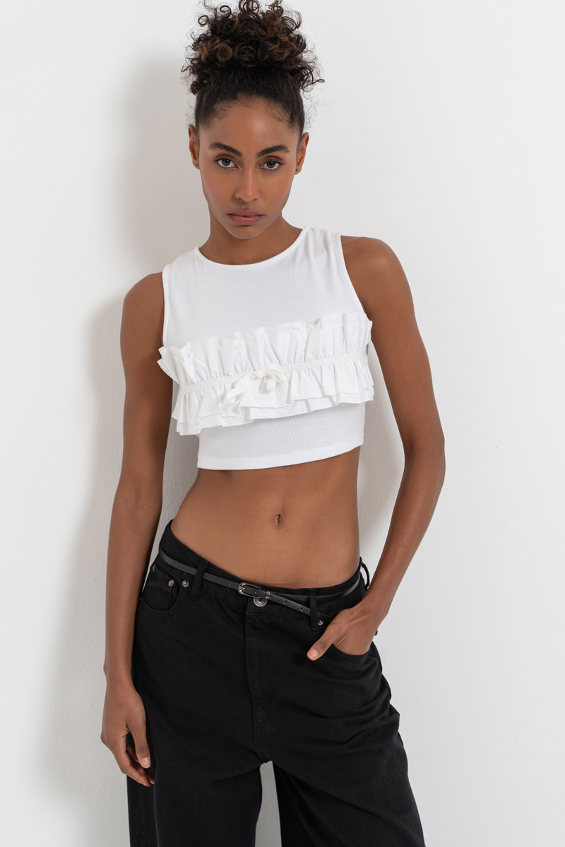 Off white Sırtı Çapraz Bağlamalı Büstiyer