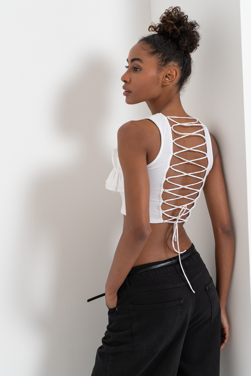 Off white Sırtı Çapraz Bağlamalı Büstiyer