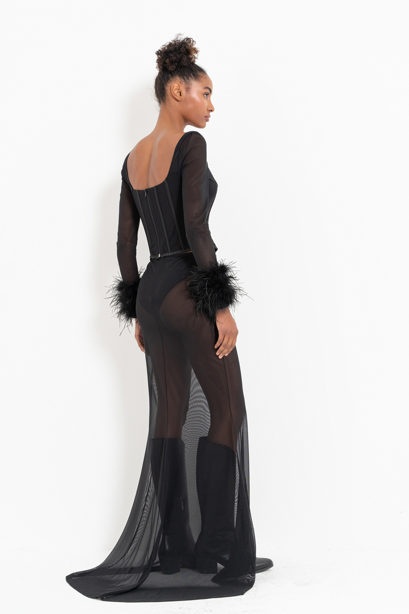 Siyah İçi Şortlu Uzun Tül Etek