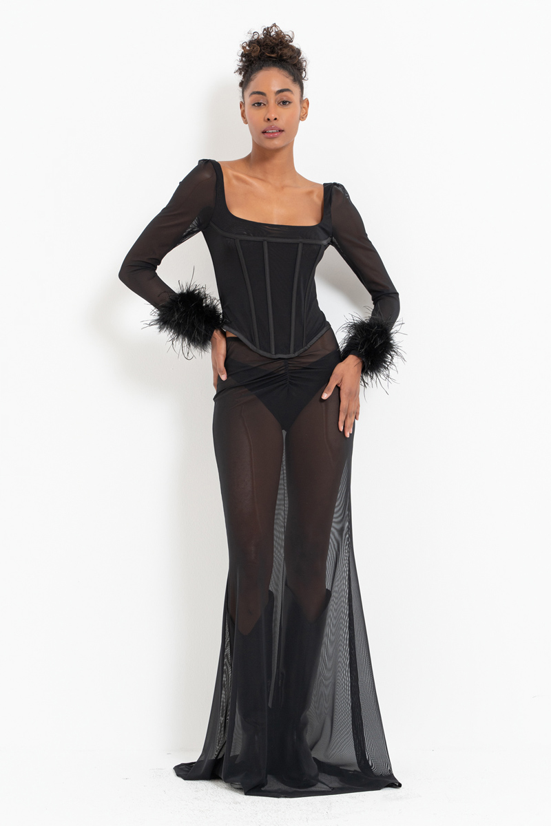 Siyah İçi Şortlu Uzun Tül Etek