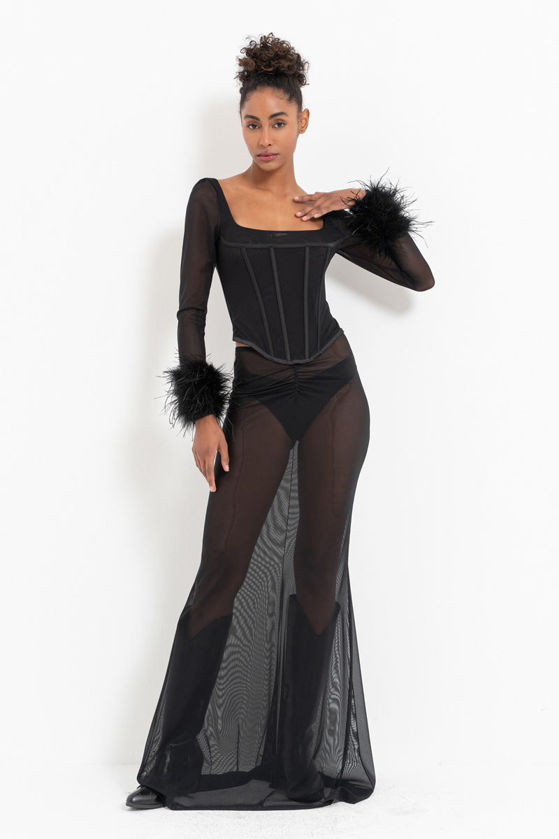 Siyah İçi Şortlu Uzun Tül Etek