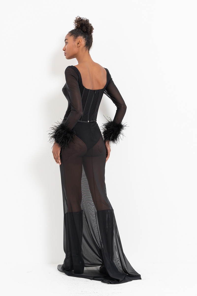 Siyah İçi Şortlu Uzun Tül Etek