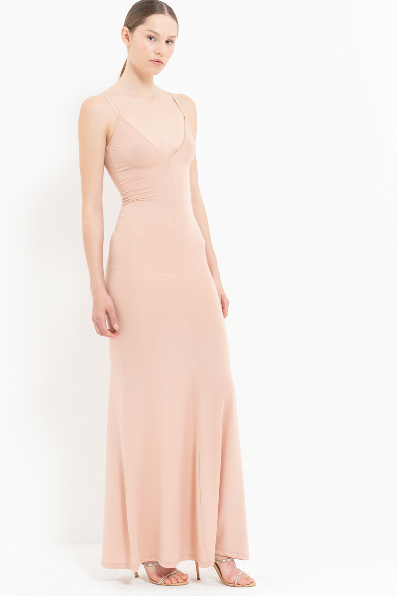 Nude V Neck Cami Maxi Dress