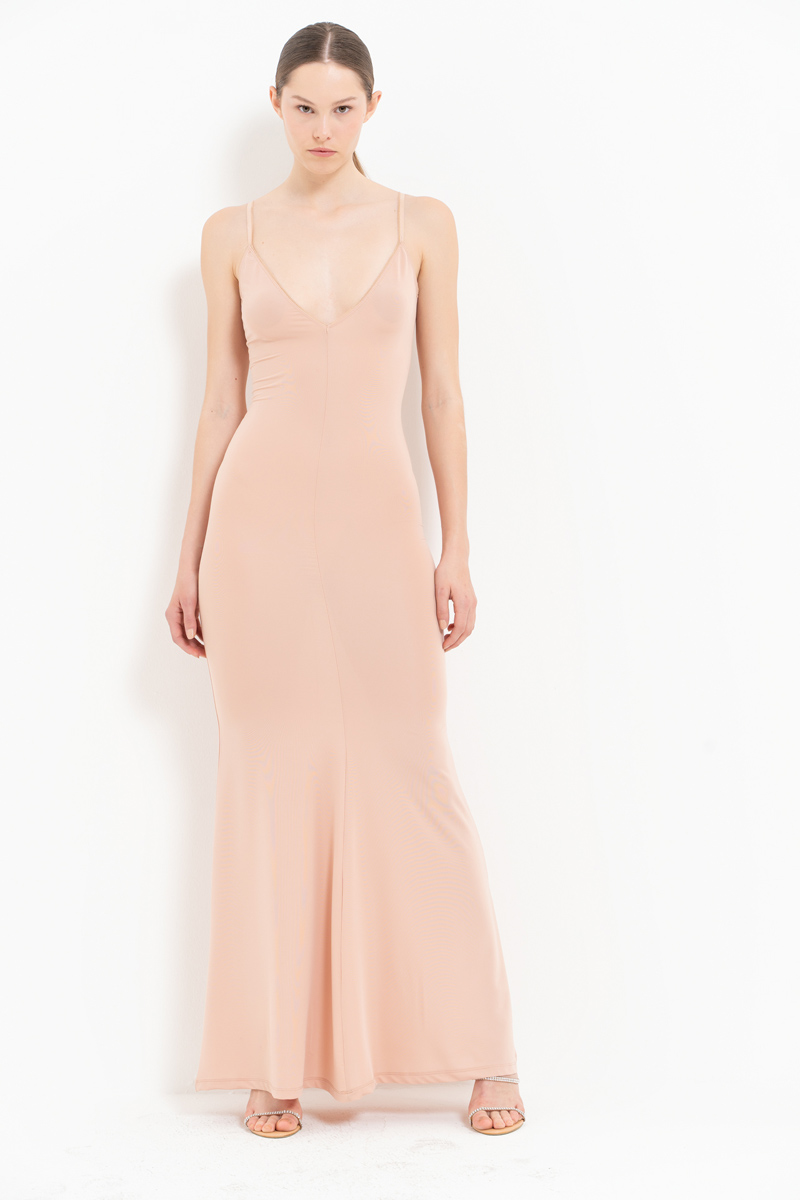 Nude V Neck Cami Maxi Dress
