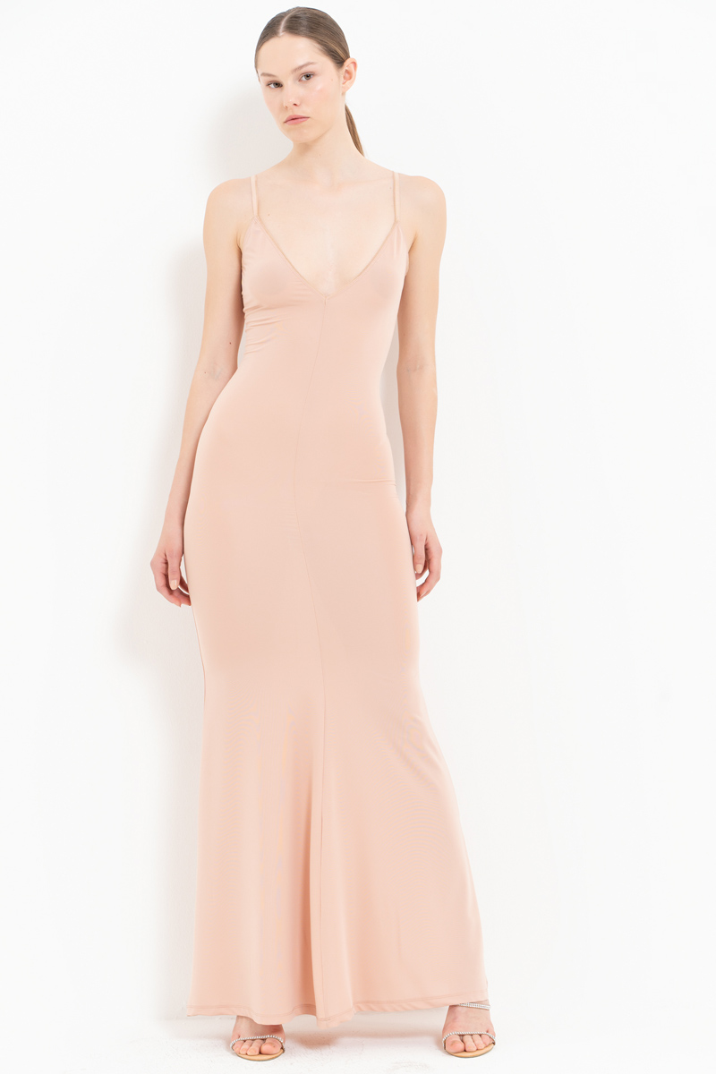 Nude V Neck Cami Maxi Dress