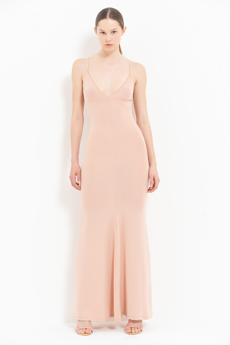Nude V Neck Cami Maxi Dress