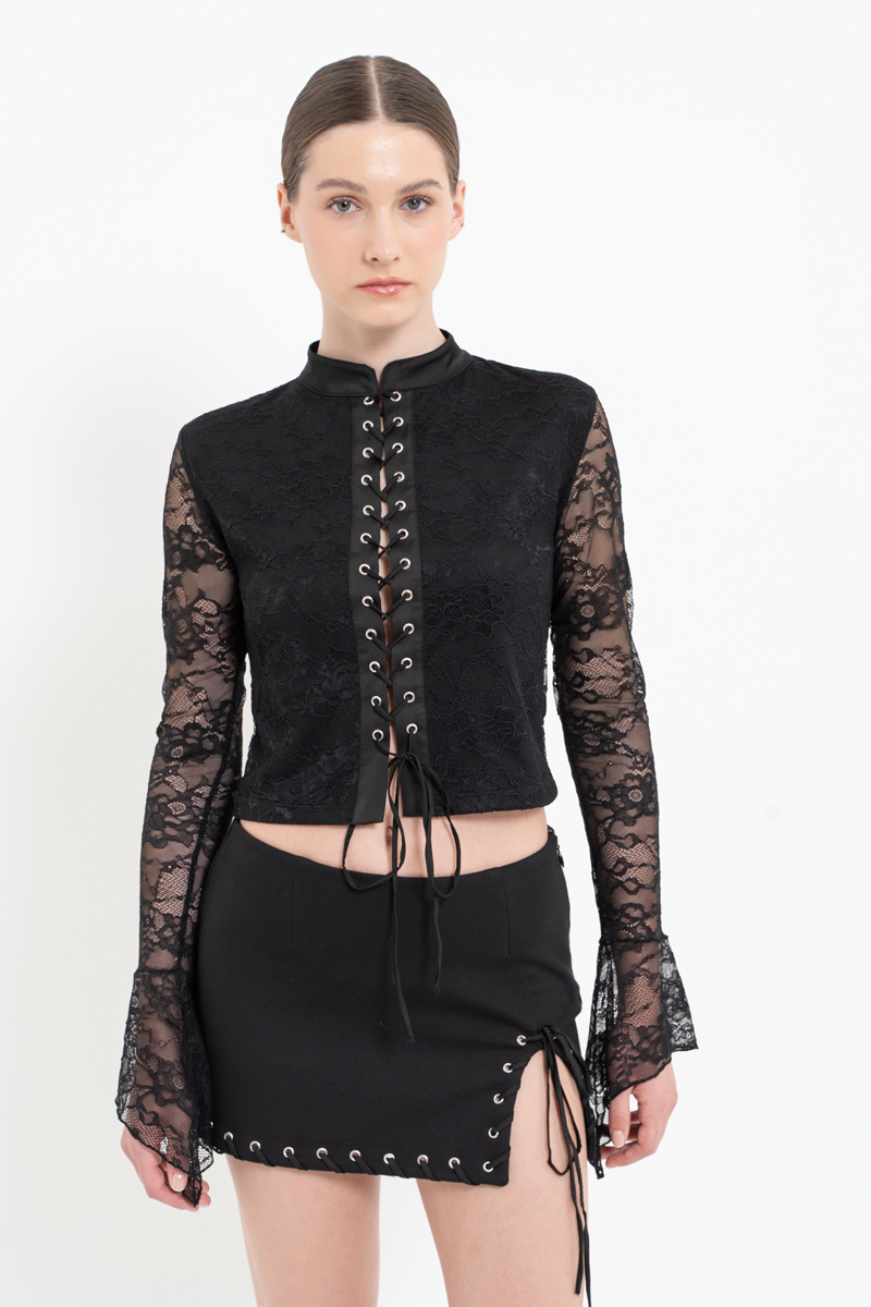 Siyah Kuşgözü Detaylı Mini Etek