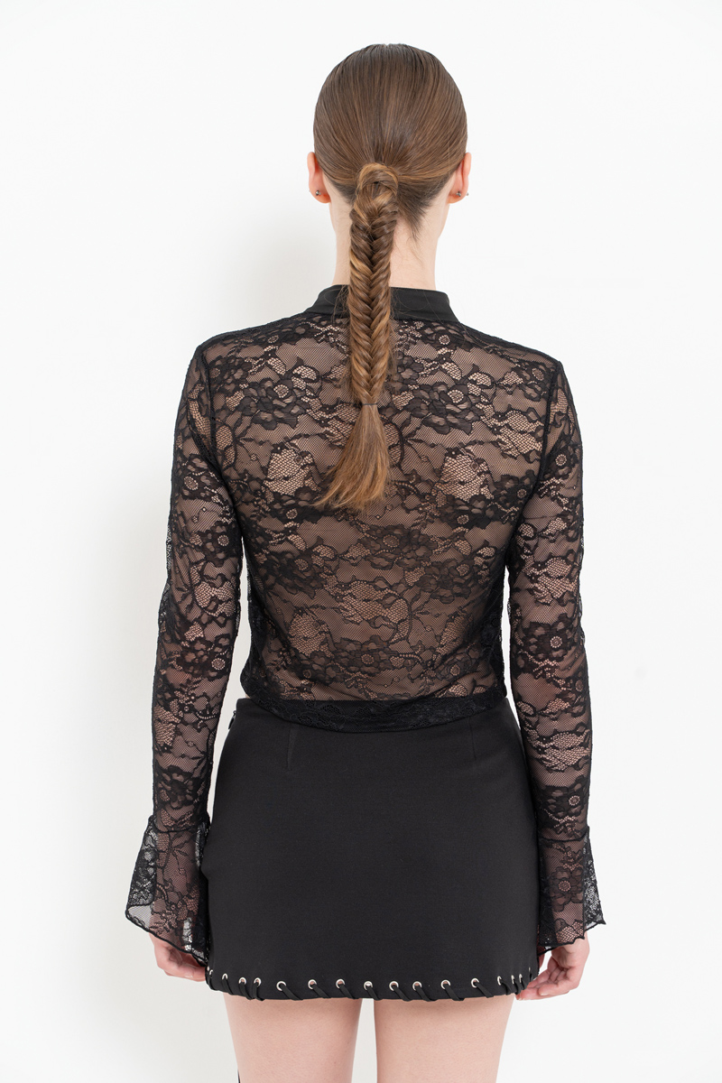 Siyah Kuşgözü Detaylı Mini Etek