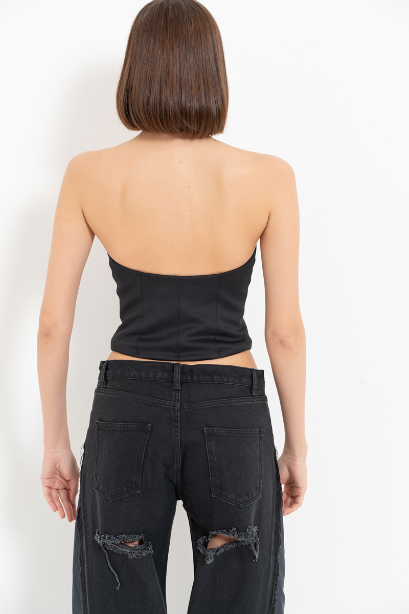 Siyah Agraflı Straplez Büstiyer