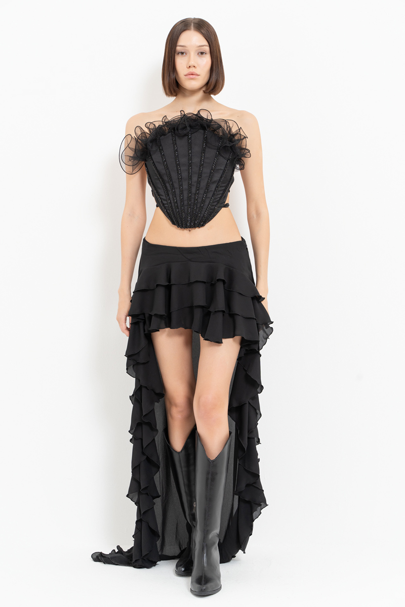 Siyah İşlemeli İstiridye Büstiyer