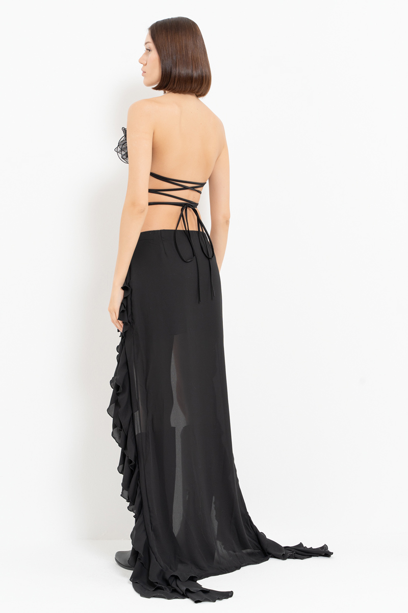 Siyah İşlemeli İstiridye Büstiyer