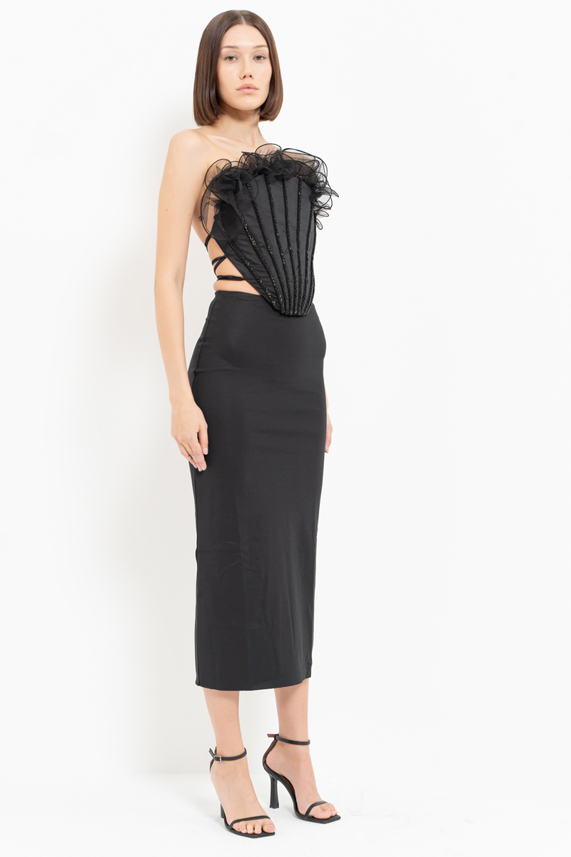 Siyah İşlemeli İstiridye Büstiyer