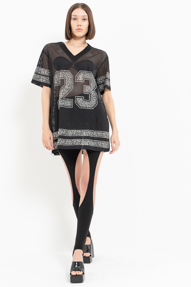 Taşlı Bol Kesim Siyah File Bluz