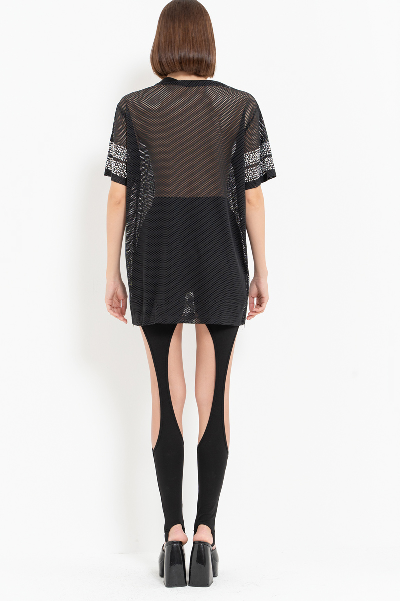 Taşlı Bol Kesim Siyah File Bluz