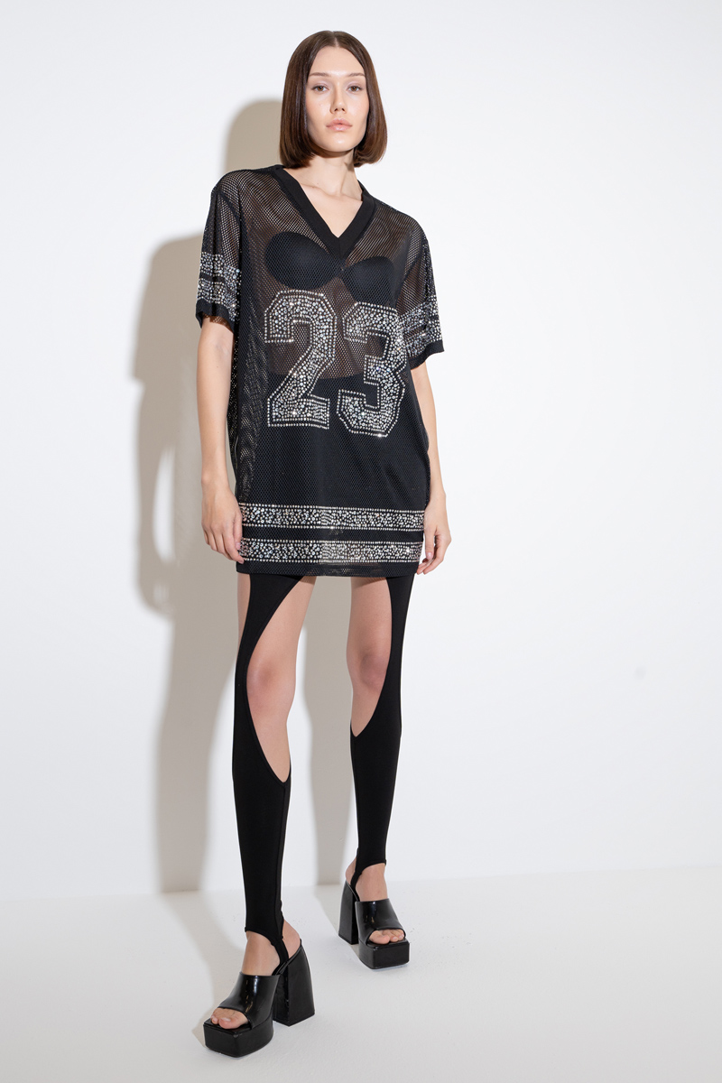 Taşlı Bol Kesim Siyah File Bluz