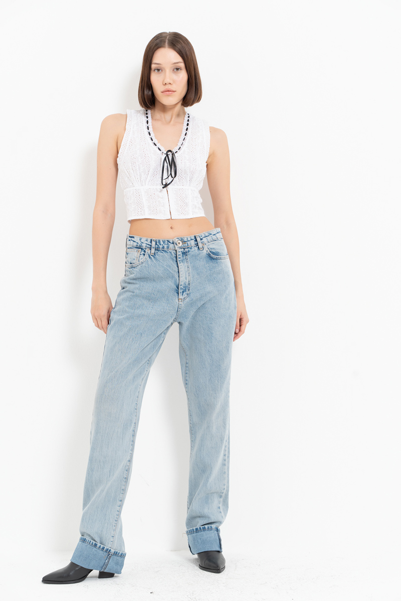 Ice Blue Boru Paça Kot Pantolon